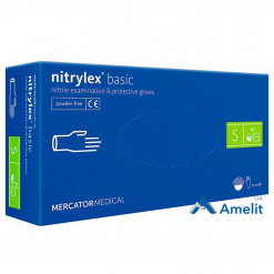 Рукавички нітрилові Nitrylex PF Protect Basic "S" сині (Mercator Medical), 50 пар/пак.